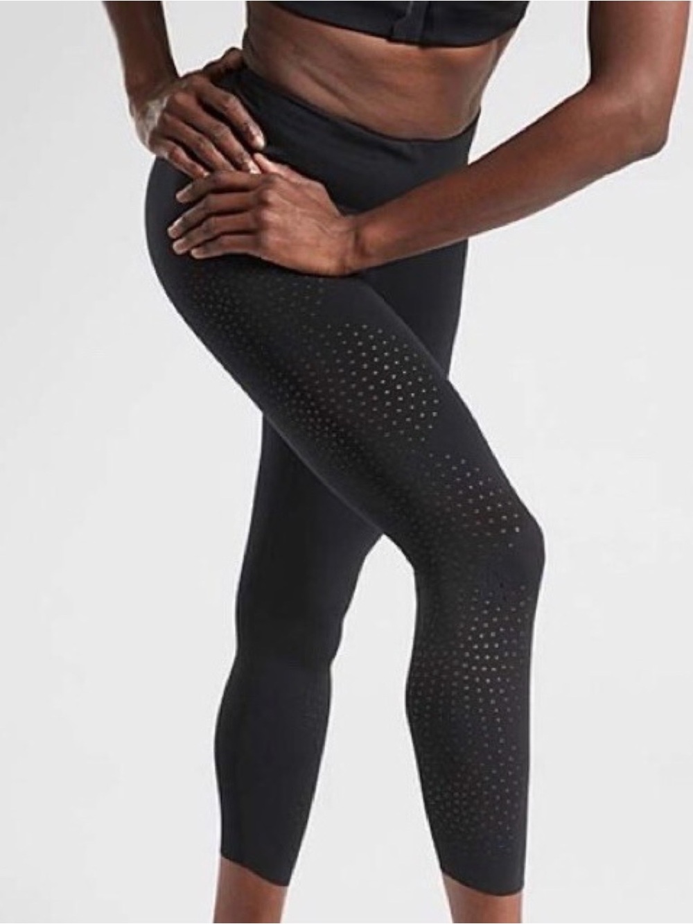 Athleta Black Mid Rise Velocity Laser Cut Capri Leggings XSP